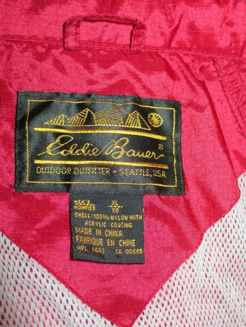 Eddie Bauer Men's Red Breathable Jacket Lined Waterproof Coated Size XL